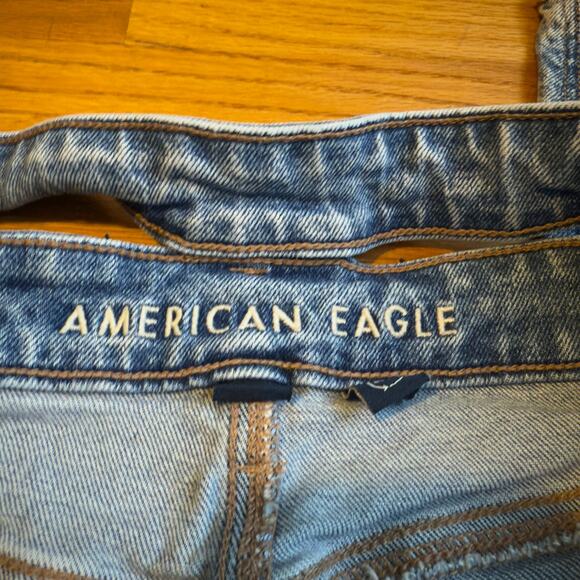 AE Strigid Super High-Waisted Baggy Straight Cut-Out Jeans Blue Size 00 - Picture 5 of 12